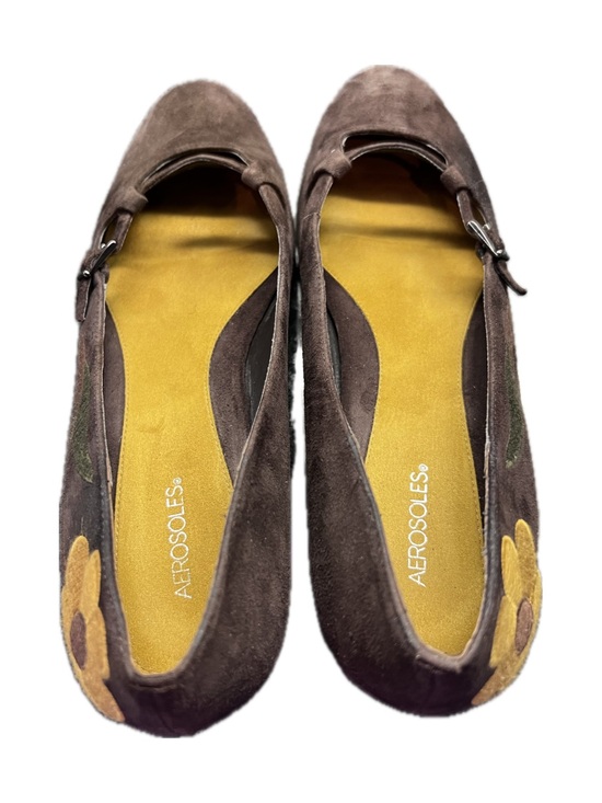 AEROSOLES Shoes - AEROSOLES Brown Suede Mary Jane Flats with Yellow Flower
